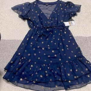 City Studio Navy Blue Dress with Gold Foil Floral Print